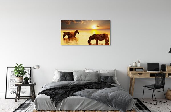 Tablouri canvas Zebre apă apus de soare