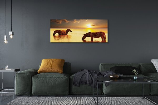 Tablouri canvas Zebre apă apus de soare
