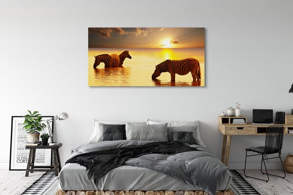 Tablouri canvas Zebre apă apus de soare