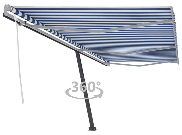 Copertină autonomă retractabilă manual albastru/alb 600x350 cm
