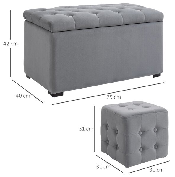 Cufăr Multifuncțional pentru Depozitare HOMCOM, Pouf din catifea, Gri perlă | Aosom Romania