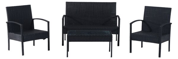 Outsunny Set Mobilier de Grădină din Ratan Negru 4 Piese cu Perne Confortabile 108x60x77cm Ideal pentru Terasă și Spații Exterioare | Aosom Romania