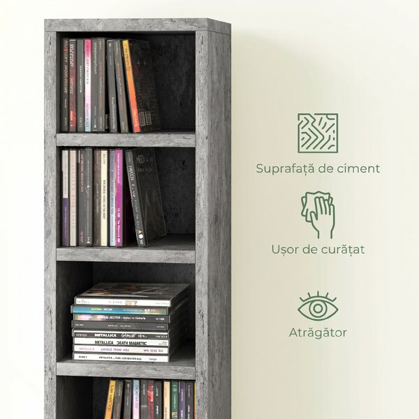 HOMCOM Raft Bibliotecă Pentru CD-uri cu 12 Polițe pentru 204 CD-uri, din MDF și PAL, 21 x 20 x 175 cm, Gri | Aosom Romania