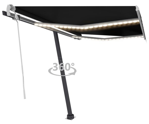 Copertină retractabilă manual cu LED, antracit, 350x250 cm