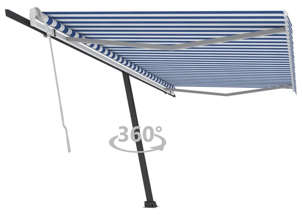 Copertină autonomă retractabilă manual, albastru&alb 500x350 cm