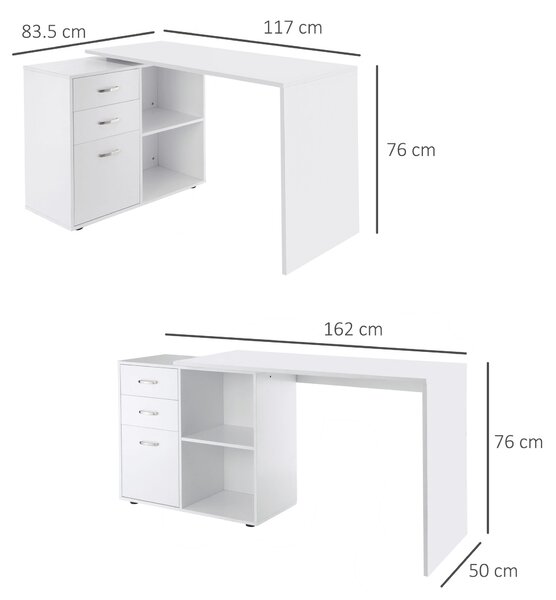 HOMCOM birou de colt, reversibil, 117x83.5x76 cm, alb | Aosom Romania