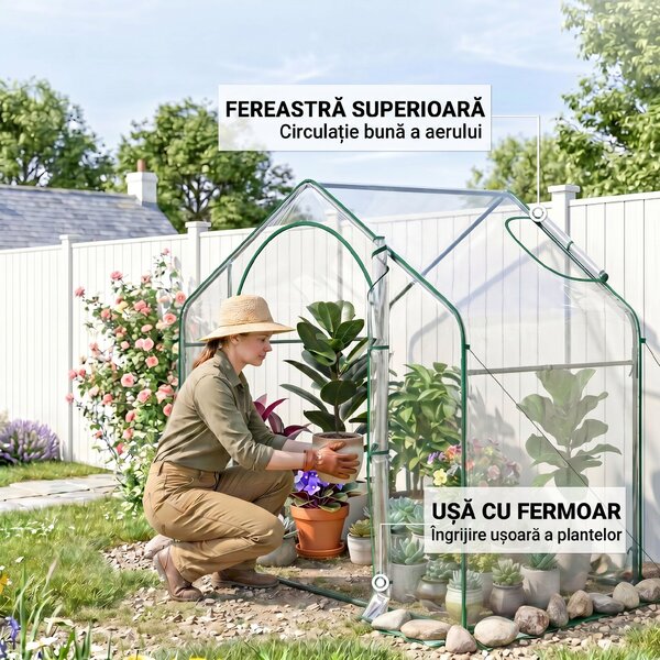 Outsunny Sera Cabina Portabila 6' x 3' x 6', Folie PE, Sera de Gradina cu Cadru de Otel, Usa cu Fermoar, Aerisire Superioara, pentru Flori, Legume, Puieti, Plante Tropicale, Verde | Aosom Romania