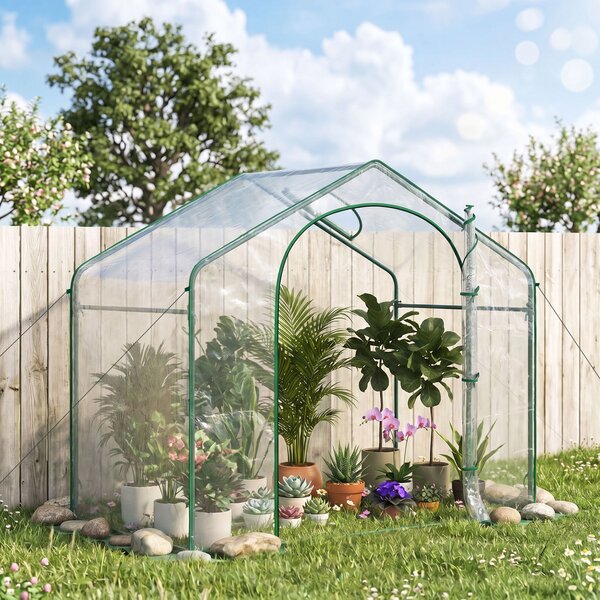 Outsunny Sera Cabina Portabila 6' x 3' x 6', Folie PE, Sera de Gradina cu Cadru de Otel, Usa cu Fermoar, Aerisire Superioara, pentru Flori, Legume, Puieti, Plante Tropicale, Verde | Aosom Romania