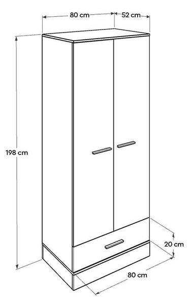 Dulap Haine Adore Base, 2 usi cu sertar si umeras, Alb, 80x198x52 cm
