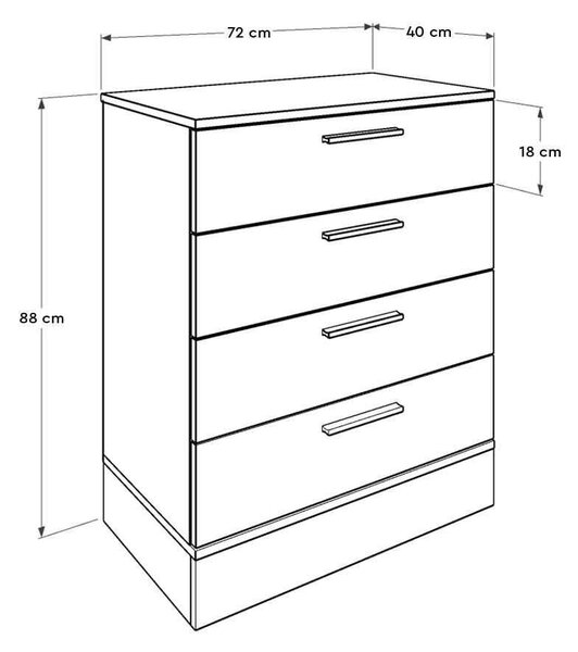 Comoda Adore Base, 4 sertare, Crem / Alb, 72x88x40 cm