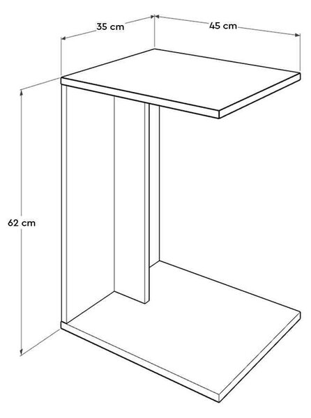 Masuta Cafea Laterala Adore C shape cu roti, Alb - Nuc - Stejar - Mov, 35x65x45 cm