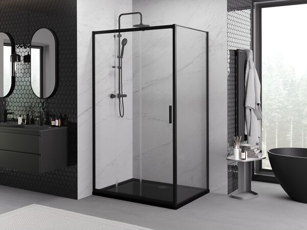 Mexen Exo, cabină de duș glisantă, ușă 80 cm + perete lateral 90 cm, sticlă transparentă, neagră, 8153-080-090-70-00