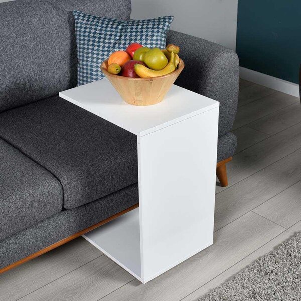 Masuta Cafea Laterala Adore C shape cu roti, Alb - Nuc - Stejar - Mov, 35x65x45 cm