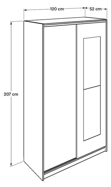Dulap Haine Adore Elit Plus, 2 usi glisante cu oglinda, Sonoma, 120x207x52 cm