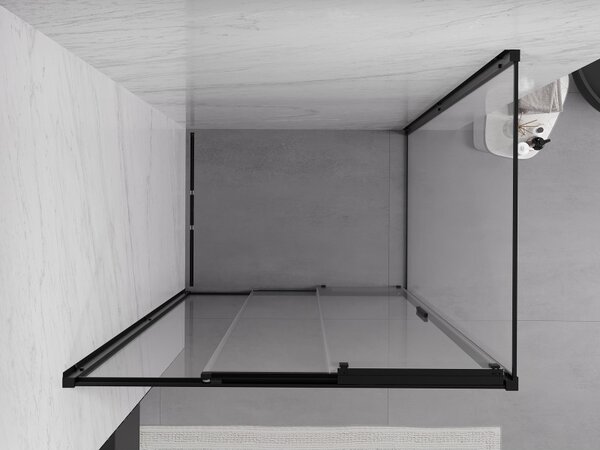 Mexen Exo, cabină de duș glisantă, ușă 80 cm + perete lateral 90 cm, sticlă transparentă, neagră, 8153-080-090-70-00