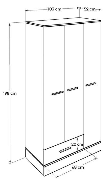 Dulap Haine Adore Base, 3 usi, 1 sertar, Alb, 103x198x52 cm