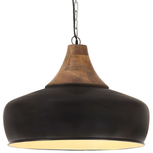 Lampă suspendată industrială negru 35 cm lemn masiv&fier E27