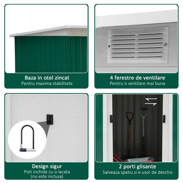 Casuta gradina, sopron pentru depozitare si organizare 277x130x173cm, verde Outsunny | Aosom RO