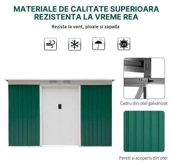 Casuta gradina, sopron pentru depozitare si organizare 277x130x173cm, verde Outsunny | Aosom RO