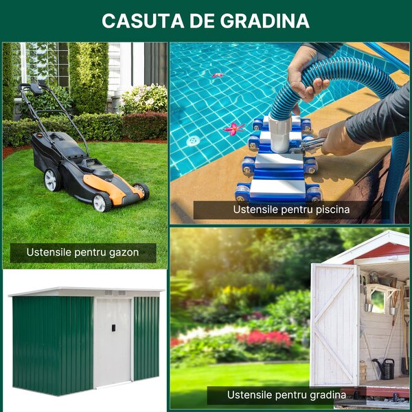 Casuta gradina, sopron pentru depozitare si organizare 277x130x173cm, verde Outsunny | Aosom RO