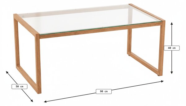 Masuta de cafea NATURELE cu blat de sticla 90x50 cm, maro