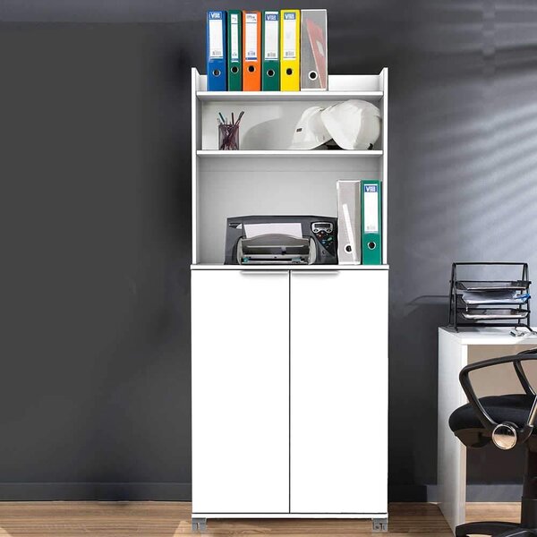 Dulap Multifunctional Adore Diamond, 2 usi, 6 rafturi, cu rotile, Alb Lucios, 73 x 172 x 36 cm
