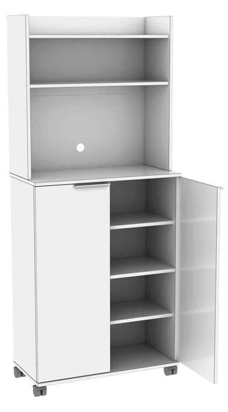 Dulap Multifunctional Adore Diamond, 2 usi, 6 rafturi, cu rotile, Alb Lucios, 73 x 172 x 36 cm