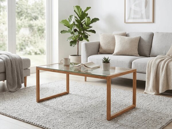 Masuta de cafea NATURELE cu blat de sticla 90x50 cm, maro