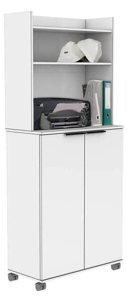 Dulap Multifunctional Adore Diamond, 2 usi, 6 rafturi, cu rotile, Alb Lucios, 73 x 172 x 36 cm