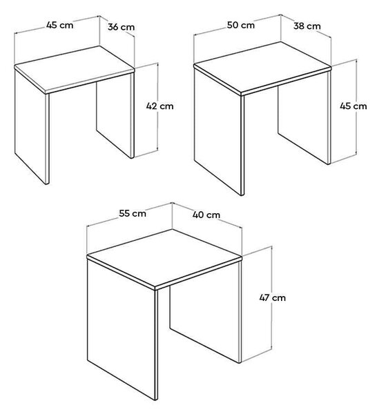 Set 3 Masute Cafea Zigon Adore, 55 x 47 x 40 Cm