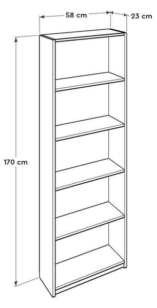 Biblioteca Adore Nurdan, 5 rafturi, 58x170x23 cm