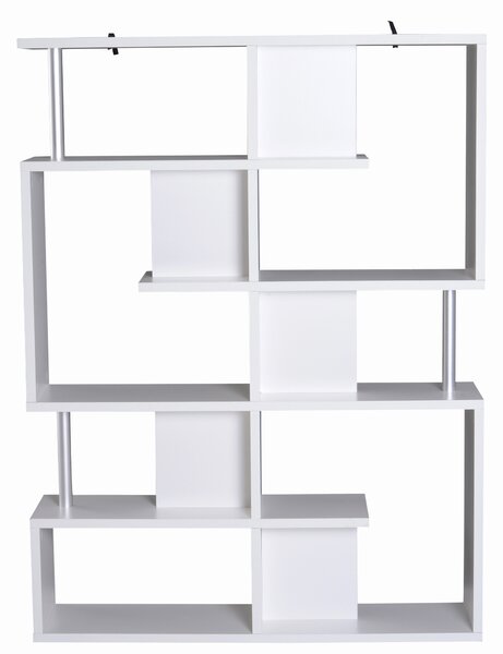 Homcom raft cărți, 5 Niveluri in Lemn, cu două curele anti-basculare în spate, 120x28.6x160cm, Alb | Aosom Romania