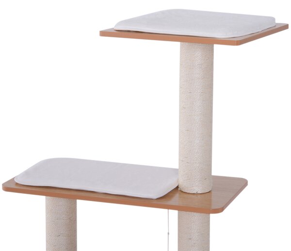 PawHut Ansamblu pentru Pisici cu Stâlp din Sisal, Cușcă cu Platforme și Zone de Joacă, Dimensiuni 66x47x120cm, Lemn Alb | Aosom Romania