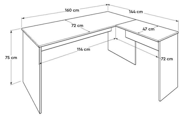 Birou Adore L Rio Office, Interschimbabil, Masa de colt, 160 x 75 x 144 cm
