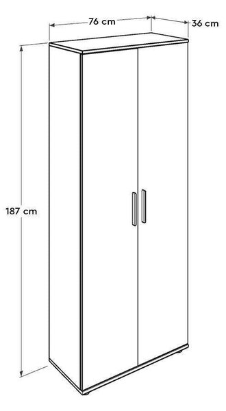 Dulap Multifunctional Adore Porto, 2 usi, 8 rafturi, Alb, 76x187x36 cm