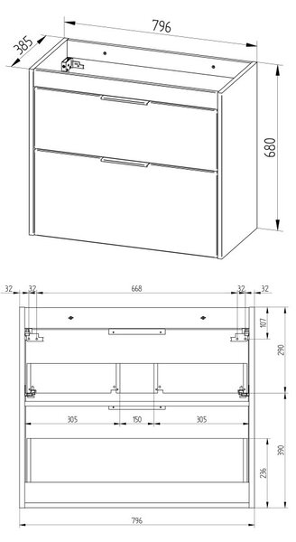 Mereo, Mereo Vigo, mobilier de baie cu lavoar ceramic 81 cm, alb, MER-CN312