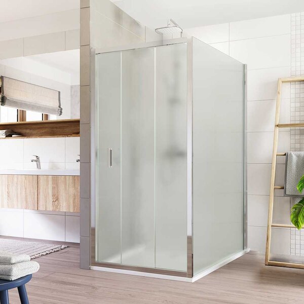Mereo Mereo, Cabină de duș Mereo, Lima, dreptunghiulară, din trei părți, retractabilă, 80x90 cm, aluminiu cromat, sticlă punctată, MER-CK87692K