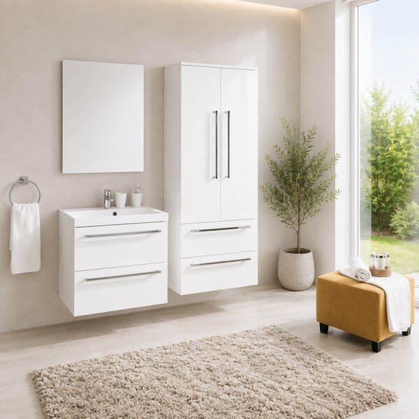 Mereo, Mereo Bino, mobilier de baie cu lavoar din marmură turnată 61 cm, alb, MER-CN660M