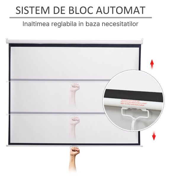 HOMCOM Ecran de Proiecție 203x152 cm, Fabricat din Țesătură și Metal, Ideal pentru Vizualizare Filme și Prezentări | Aosom Romania