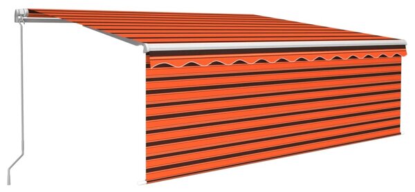 Copertină retractabilă manual cu stor&LED portocaliu&maro 4x3 m