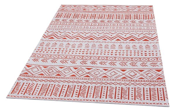 Covor de living / dormitor Maze Home Palma Lavabil, Gri - Rosu (diverse dimensiuni), 80x150 cm