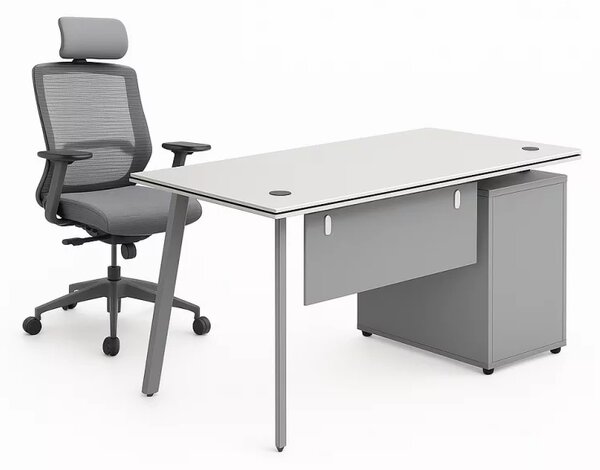 Set Serenity & ErgoAir - Birou cu dulap lateral si Scaun de birou ergonomic cu suport lombar