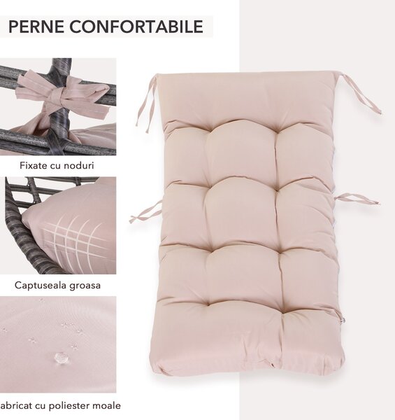 Fotoliu Pouf Outsunny cu Perna Decorativa, din PE Ratan, 101x89x156 Culoare Gri | Aosom Romania