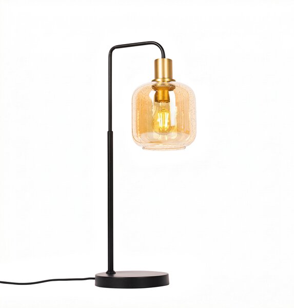 Lampă de masă de design neagră cu alamă și sticlă ambră - Zuzanna