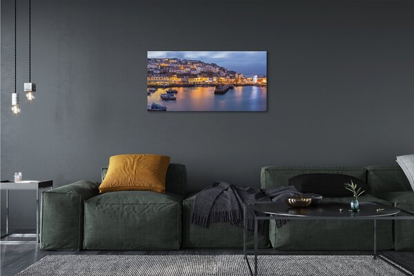 Tablouri canvas Oraș navă noapte la mare