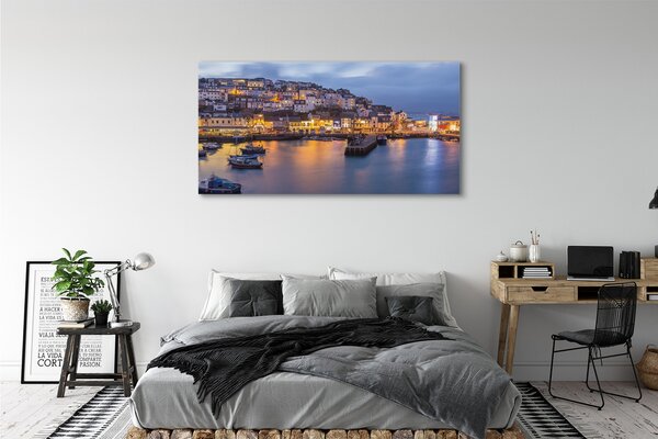 Tablouri canvas Oraș navă noapte la mare