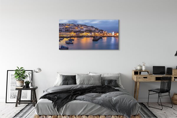 Tablouri canvas Oraș navă noapte la mare