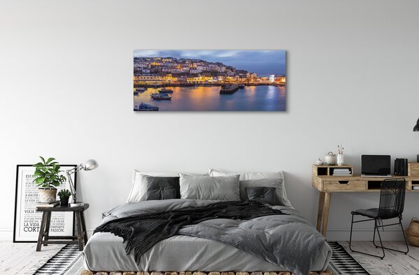 Tablouri canvas Oraș navă noapte la mare