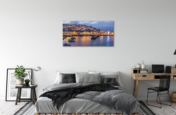 Tablouri canvas Oraș navă noapte la mare