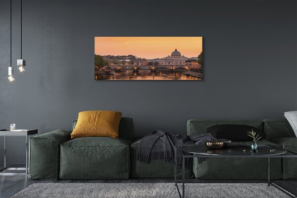 Tablouri canvas râu Roma Sunset poduri clădiri